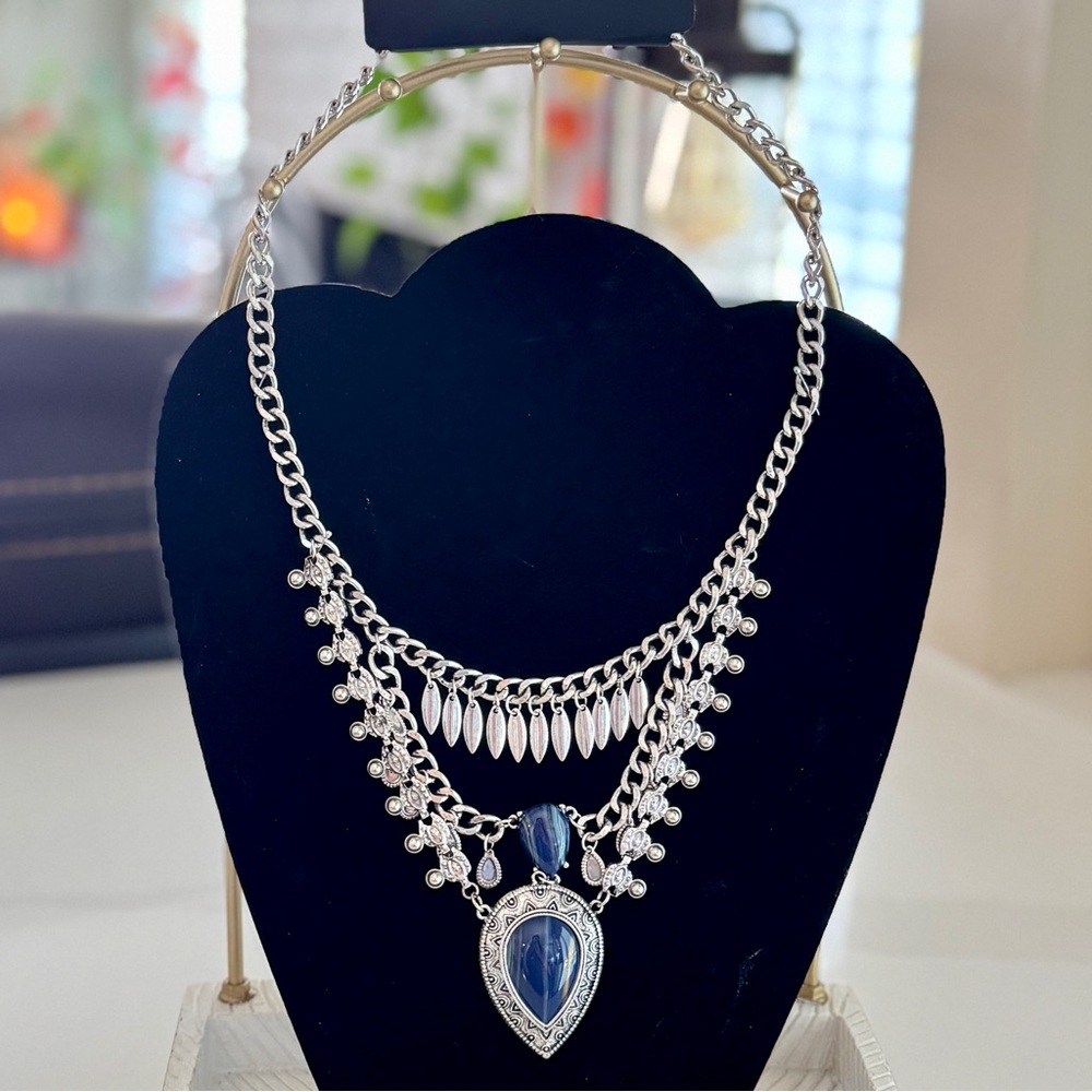 Elegant Silver and Blue Necklace